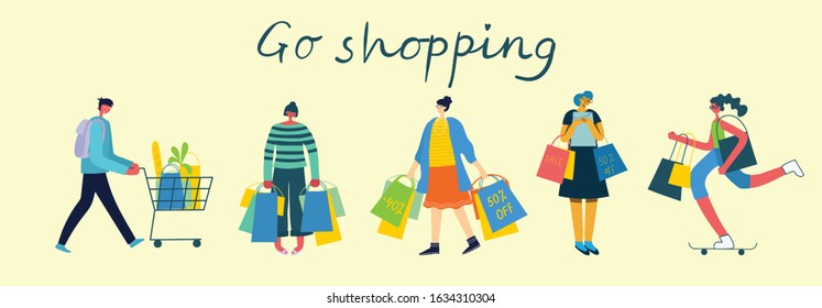 Vector illustration Shopping concept with different people for website and mobile website development in the flat design