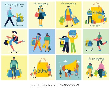 Vector illustration Shopping concept with different people for website and mobile website development in the flat design