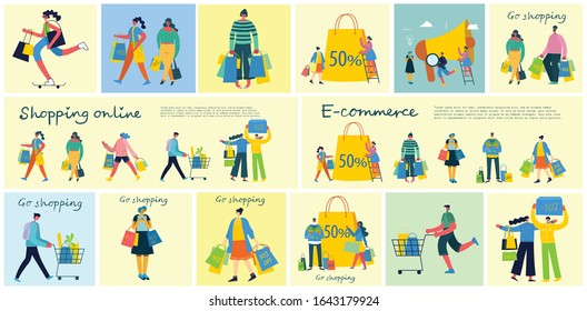 Vector illustration Shopping concept with different people for website and mobile website development in the flat design