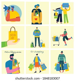 Vector illustration Shopping concept with different people for website and mobile website development in the flat design