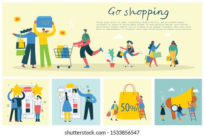 Vector illustration Shopping concept for website and mobile website development in the flat design
