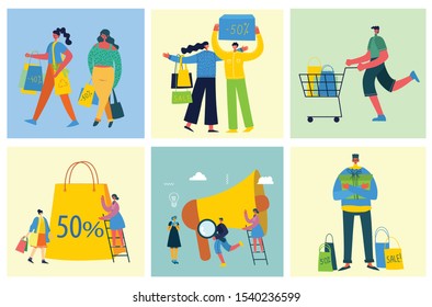 Vector illustration Shopping concept for website and mobile website development in the flat design
