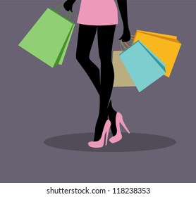 Vector illustration of Shopping girl