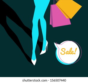 Vector illustration of Shopping girl