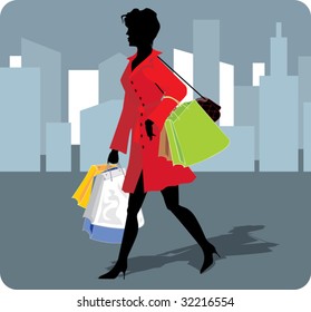 Vector illustration of shopping girl.