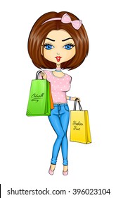 Vector illustration of shopping girl