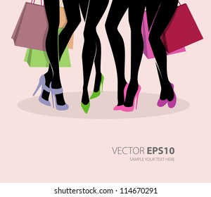 Vector illustration of Shopping girls