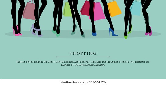 Vector illustration of Shopping girls