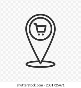 Vector illustration of shopping location icon in dark color and transparent background(png).