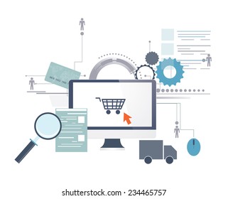 Vector illustration of shopping online with graphic icons