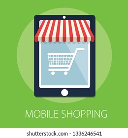 Vector illustration of Shopping Online and Mobile Application with "mobile shopping" Digital marketing concept