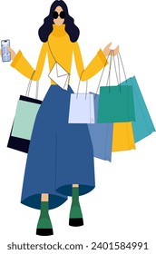 vector illustration, shopping in an online store, via mobile phone