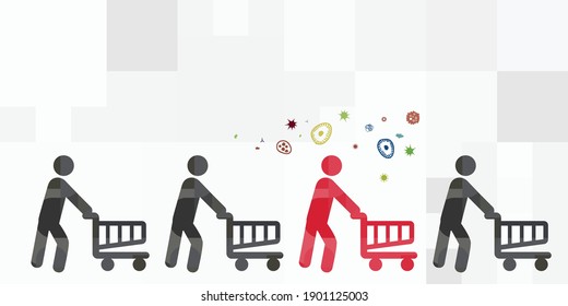 vector illustration of shopping and people keeping distance for viruses for contamination prevention