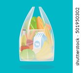 Vector illustration of shopping plastic bag with groceries products. 