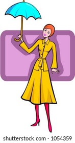 A vector illustration of a shopping red-haired girl holding a umbrella. Can be used also for a sales consultant.