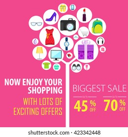 Vector Illustration Of Shopping Sale Poster With Different Element