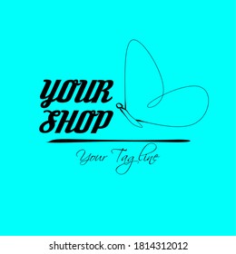 Vector illustration. Shopping shop logo design. Butterfly shape. Suitable for fashion shop logos, trinkets, gifts, beauty, salon, women's needs. Store name and tagline are editable.