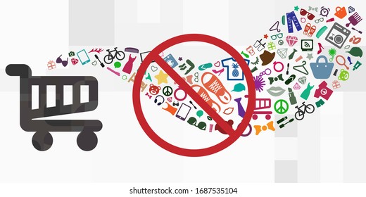 vector illustration of shopping stroller and restriction symbol for sales decrease and retail crisis