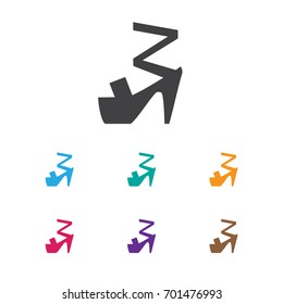 Vector Illustration Of Shopping Symbol On Heeled Sandals Icon. Premium Quality Isolated Stiletto Element In Trendy Flat Style.