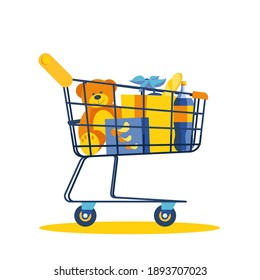 Vector illustration of shopping trolley isolated on white background.