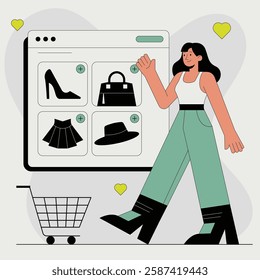 Vector illustration of shopping wish list concept. Illustration for a website, landing page, mobile app, poster, and banner. Trendy flat vector illustration