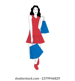 vector illustration of shopping woman
