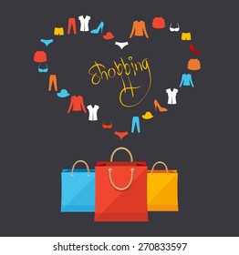 Vector illustration shoppinng concept card  isolated on a black background