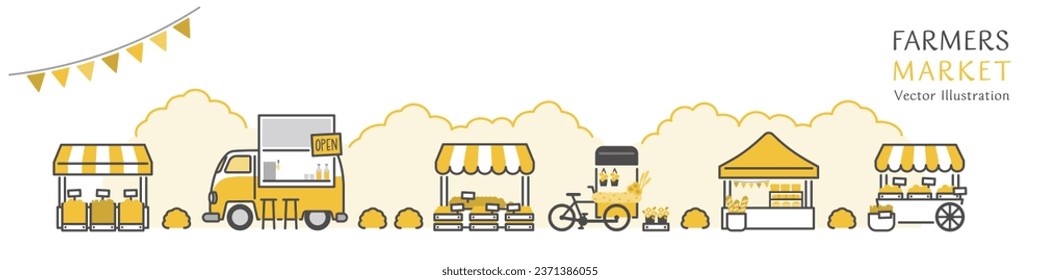 Vector illustration of shops lined up at a lively farmers market