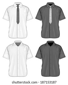 Vector illustration of short sleeve dress shirts (button-down) with and without neckties. Front view.