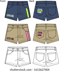 Vector illustration of shorts pants. Front and back views