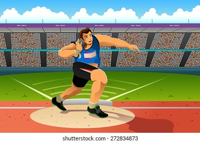 A vector illustration of shot putter in a shot put competition for sport competition series