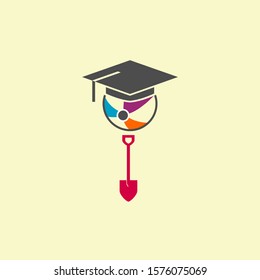 vector illustration of a shovel and ball also graduation cap