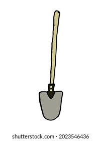 Vector illustration of a shovel for the garden. Hand drawn shovel. Shovel on a white background vector illustration in the Doodle style.