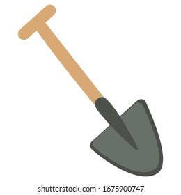 Vector illustration of shovel icon flat design.  Illustration of a shovel, icon, isolated object on a white background. Garden shovel gardening, farming, farm, farming or gardening work. 