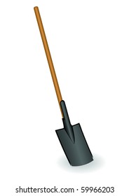 Vector illustration a shovel with the wooden handle.