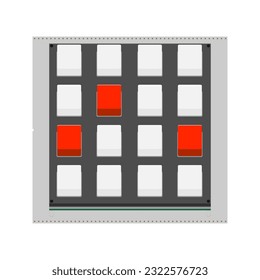 Vector illustration showcases a 4x4 button pad, featuring sixteen buttons arranged in a 4x4 grid