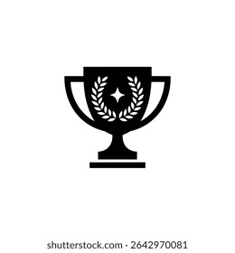 A vector illustration showcases a black silhouette of a trophy cup adorned with a star and laurel wreath design element, ideal for success themes.