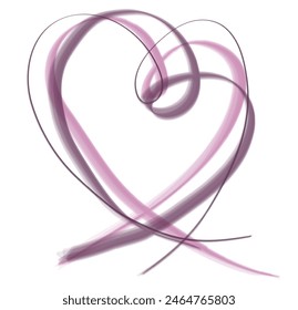 vector illustration showcases a fluid, abstract heart shape formed by intertwined, elegant brush strokes in soft shades of pink and purple. Ideal for Valentines Day