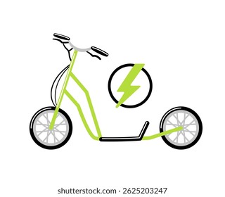 ilustração vetorial mostra um scooter elétrico verde adornado com um símbolo de raio, simbolizando transporte eco-friendly. enfatiza a sustentabilidade e a mobilidade urbana moderna