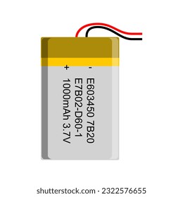 Vector illustration showcases a high-capacity lithium battery with a capacity of 1100mAh and a voltage of 3.7V