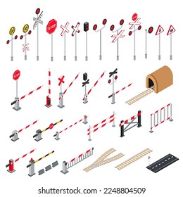 La ilustración vectorial muestra una barrera de paso ferroviario fijada sobre un fondo blanco.