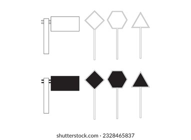 vector illustration showcases a road sign set featuring blank warning signs that convey potential dangers. These versatile traffic templates serve as a visual resource, Road sign, element billboard, 