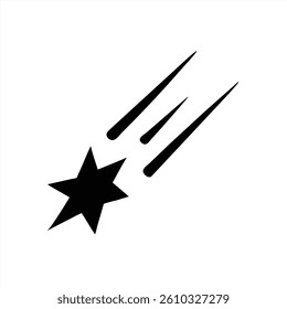 A vector illustration showcases a shooting star, featuring a central star shape and prominent trailing lines. The design is simple and bold, ideal for various creative projects.