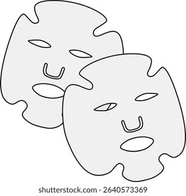 vector illustration showcases two overlapping facial sheet masks with cut-out features for the eyes, nose, and mouth