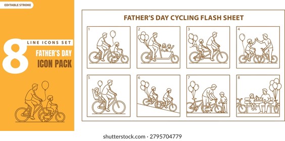 A vector illustration showcasing a father’s day cycling icon set featuring family silhouettes, ideal for celebratory designs.