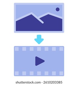 Vector illustration showcasing an image being transformed into a video-like appearance with dynamic color effects Perfect for demonstrating media conversion concepts