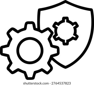 A vector illustration showcasing industrial strength and durability with a gear and shield on a white background, representing protection and resilience in a flat design.