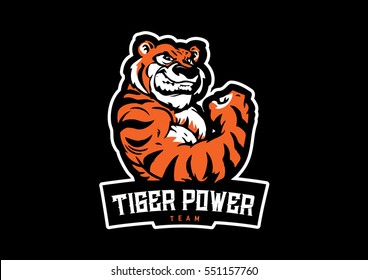 Vector illustration showcasing a mighty tiger sports emblem, bursting with energy and chock-full of eye-catching details, all set against a sleek black background