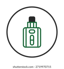 Ilustración vectorial que muestra un dispositivo de vapeo moderno. Este diseño minimalista presenta un icono del cigarrillo electrónico, que representa un cambio tecnológico en el consumo de nicotina. Sus líneas limpias y sencillas