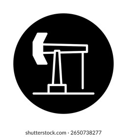 Vector illustration showcasing oil extraction pump jack against a round background representing petroleum industry and energy resource